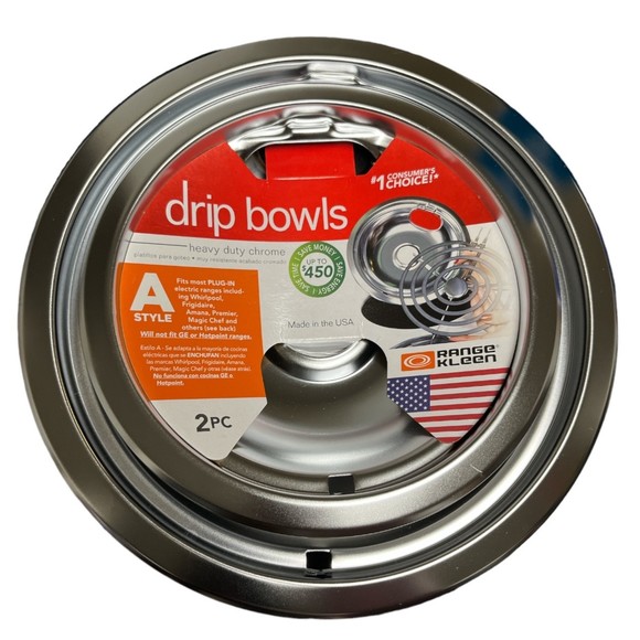 Range Kleen Heavy Duty Chrome Plated Drip Pans Style A- 2 Piece New - Picture 1 of 2
